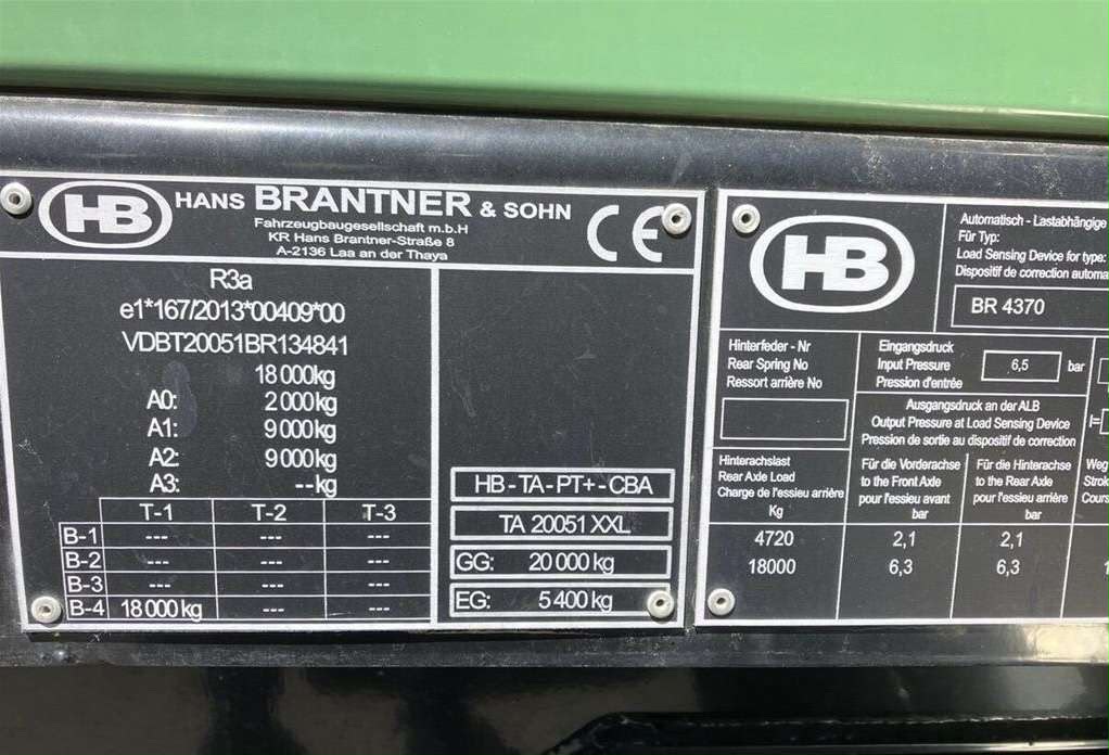 Remorque agricole BRANTNER TA 20051 XXL à partir de 2024